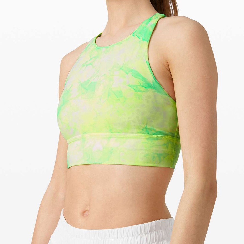 LULULEMON Energy Bra High Neck Long Line Shibori -
Yellow Highlight Green -Sz 4